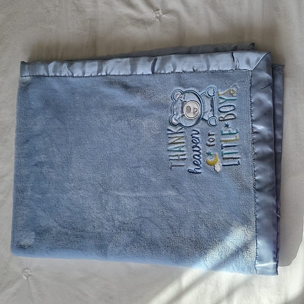 Baby Essentials 30x40 Fleece Baby Blanket with Satin Trim- Light Blue- N…